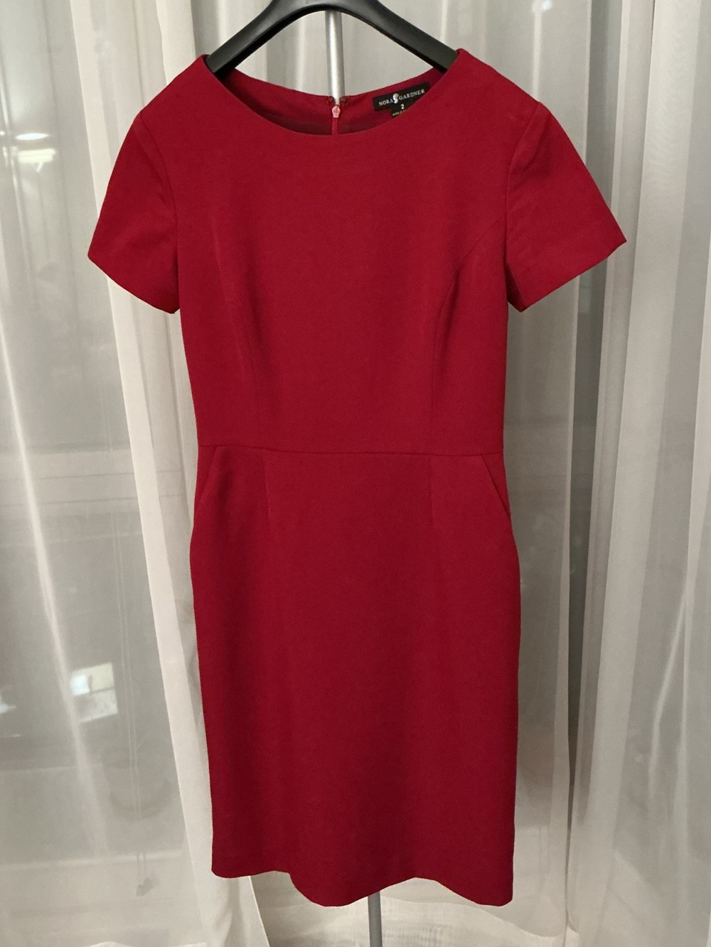 Nora Gardner Classic Red Short-Sleeve Sheath Dress